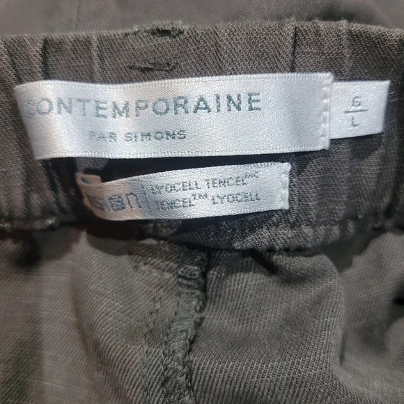 Contemporaine Women's Linen Blend Wide Leg Gathered Hem Cargo Pants Large Green - Picture 5 of 9